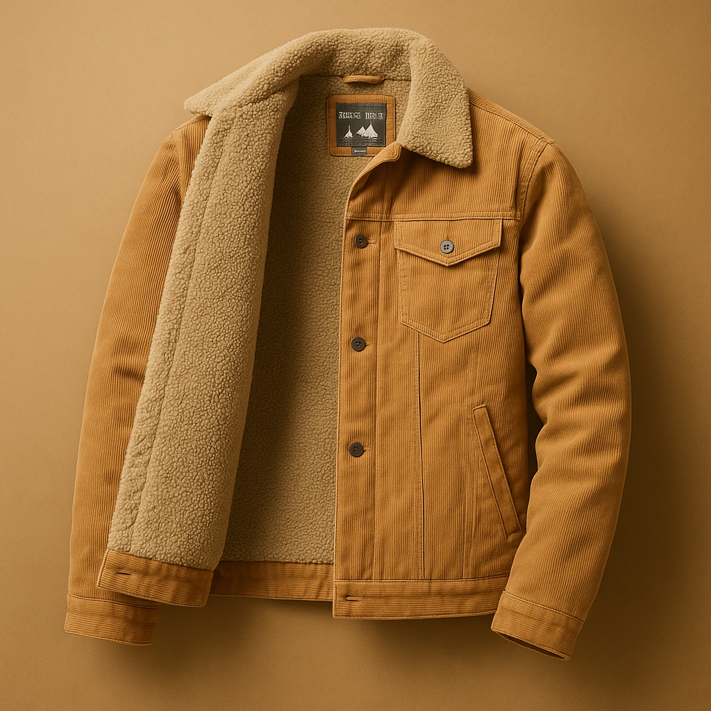 Men’s corduroy jacket with a slim modern fit, suitable for casual outfits and formal looks, styled with jeans or chinos.