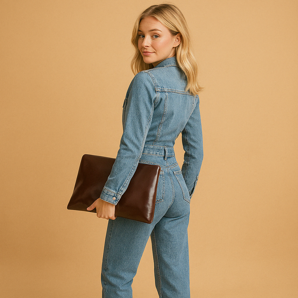 Denim long-sleeve jumpsuit for women with straight-leg design, perfect for casual outings, travel, and everyday wear.