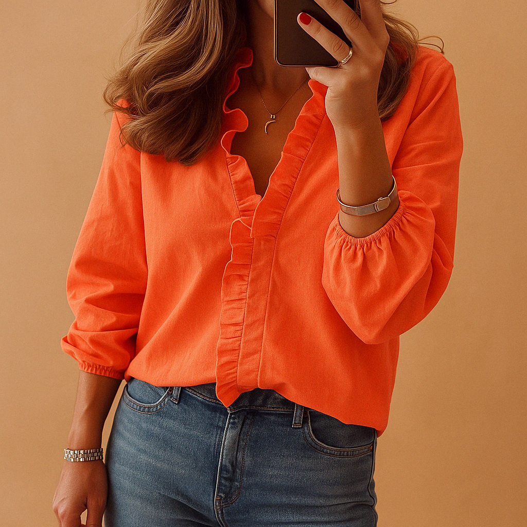 Elegant ruffle blouse for women with a flattering fit and lightweight design, perfect for work, casual, and formal occasions.