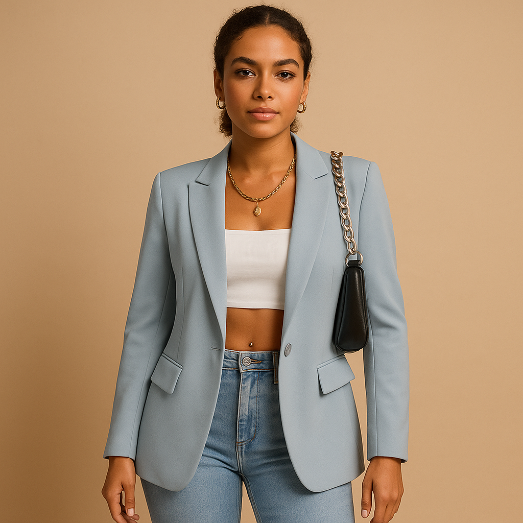 Women’s elegant tailored blazer with a fitted cut and classic-modern design, suitable for office wear, formal events, and stylish casual outfits.