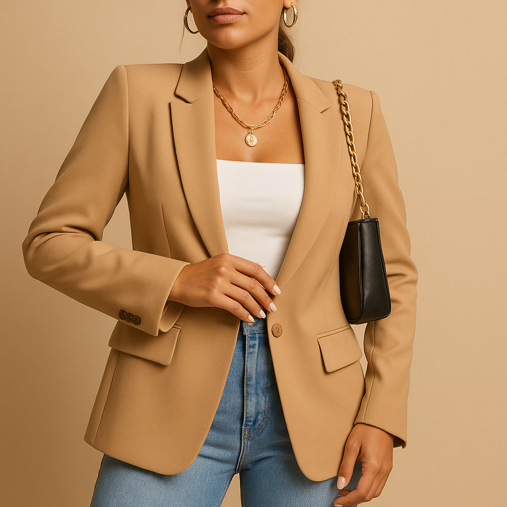 Women’s elegant tailored blazer with a fitted cut and classic-modern design, suitable for office wear, formal events, and stylish casual outfits.