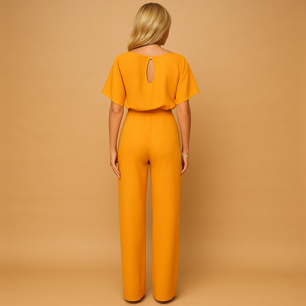 High-waist jumpsuit for women with elegant lace-up detail and flattering fit, perfect for work, evenings out, or casual-chic wear.