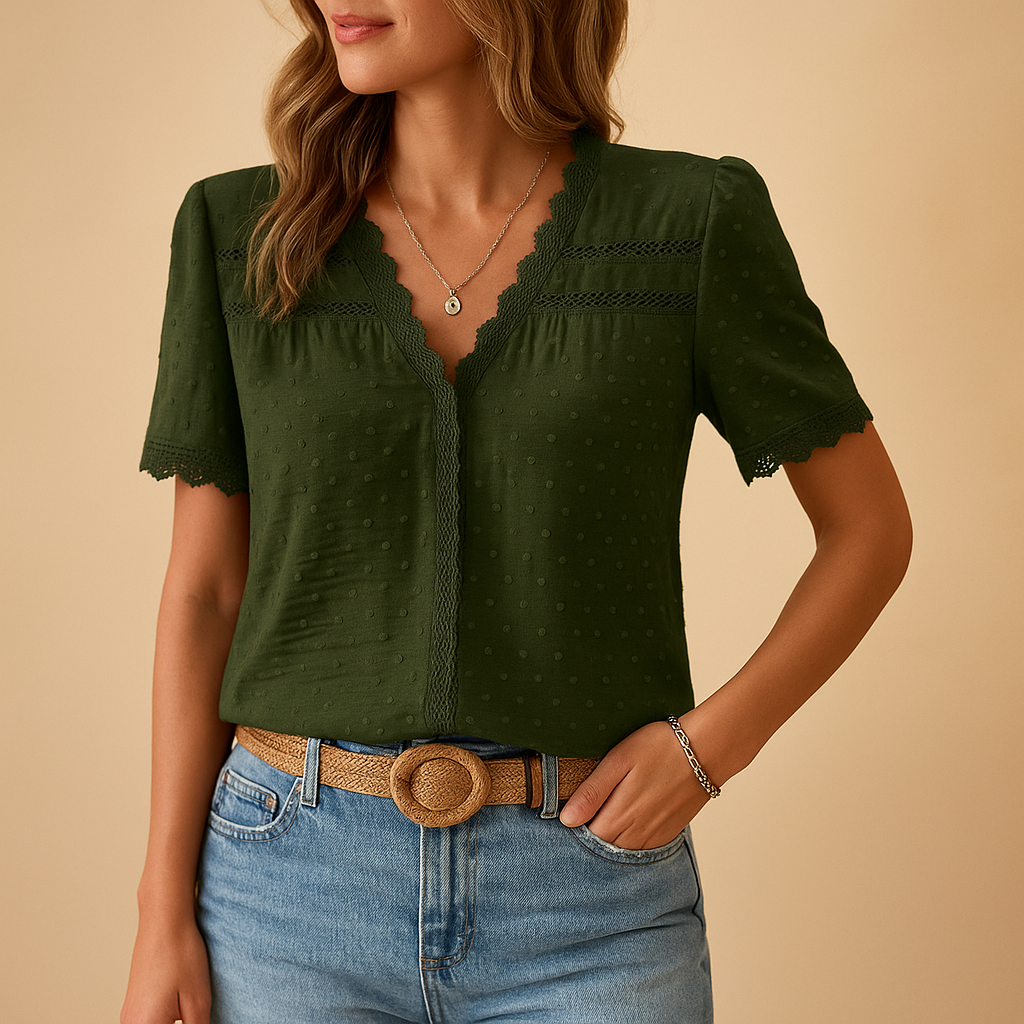 Elegant lace V-neck blouse for women with delicate detailing and flattering fit, ideal for work, evenings out, and special occasions.