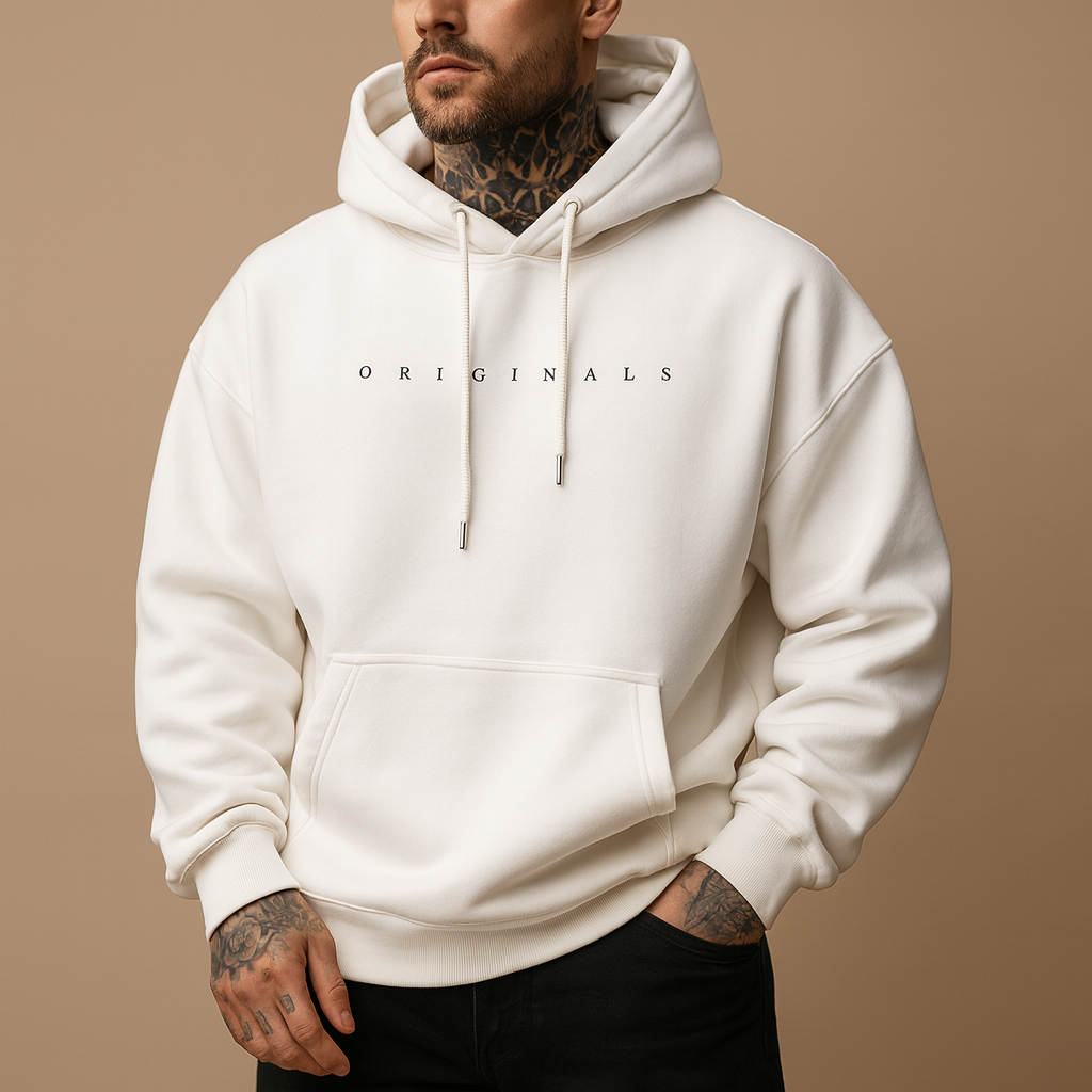 Men’s modern hooded hoodie in black, white, and yellow with a clean design, ideal for casual and sporty wear.