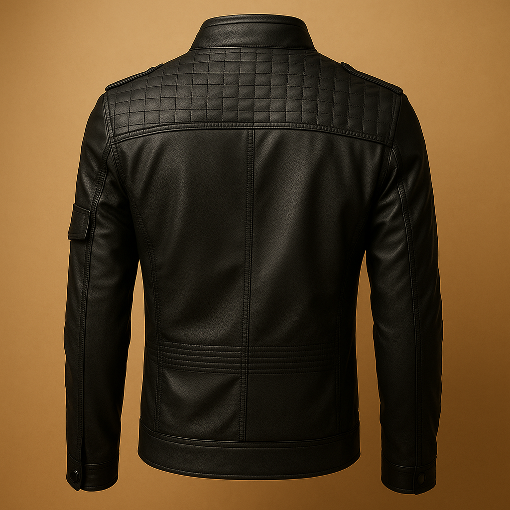 Men’s quilted jacket with a stand up collar, zip pockets, and a comfortable fit, suitable for casual outfits and formal occasions.