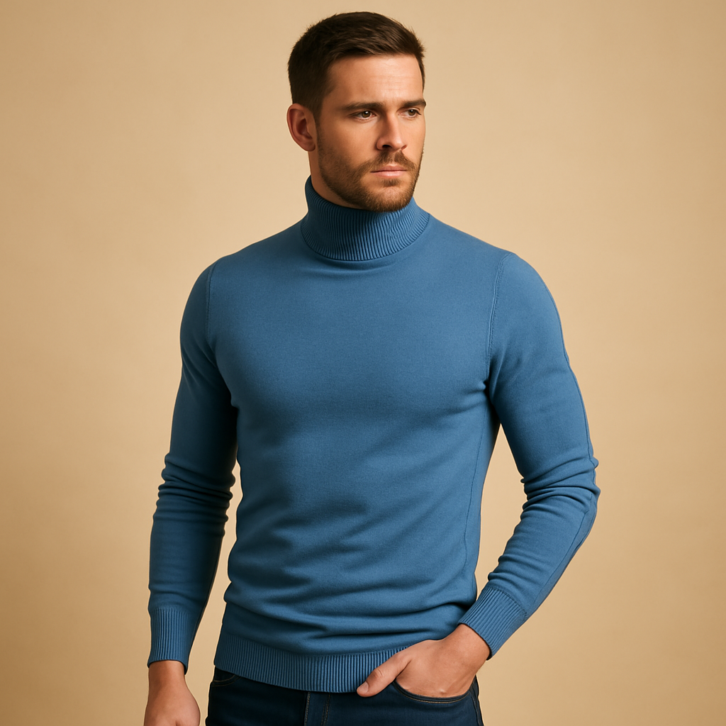 Men’s elegant turtleneck sweater with a slim fit and soft feel, perfect for work, casual, or formal autumn and winter outfits.
