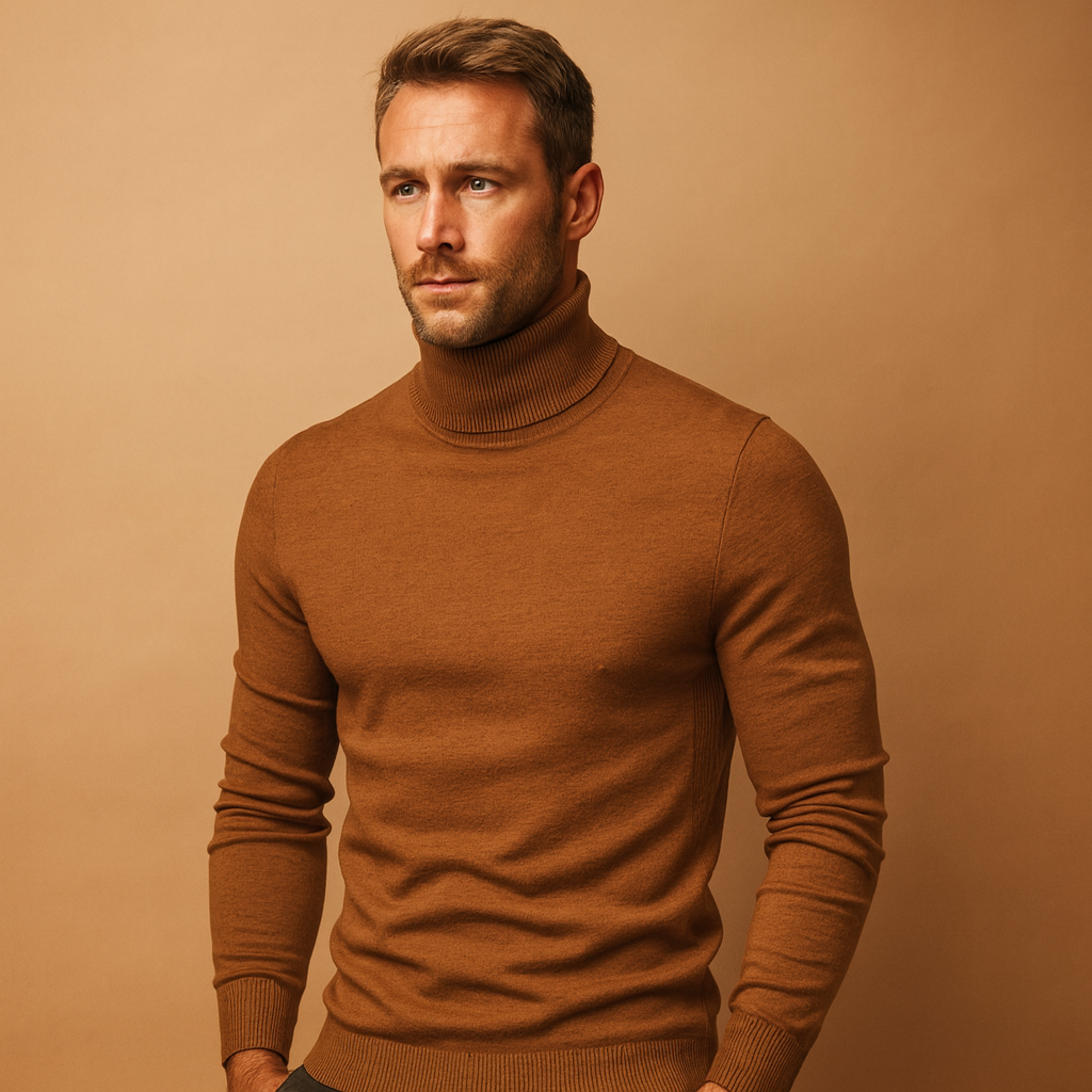 Men’s elegant turtleneck sweater with a slim fit and soft feel, perfect for work, casual, or formal autumn and winter outfits.