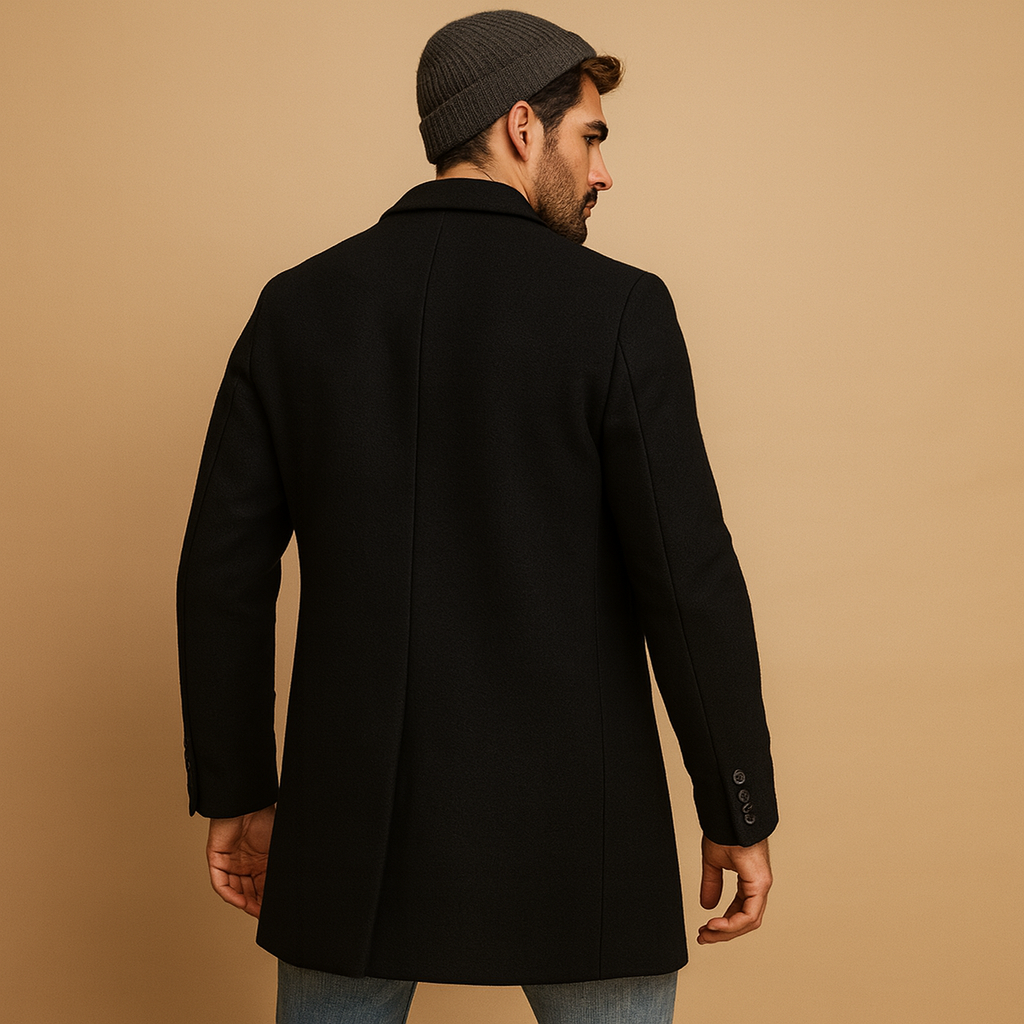 Men’s warm formal overcoat with a relaxed fit and insulating design, suitable for business occasions, daily wear, and cold autumn and winter days.