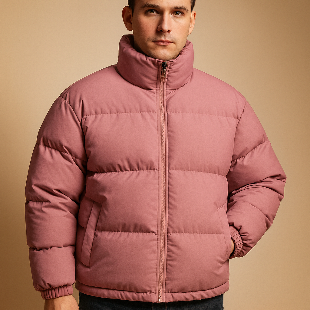 Men’s warm winter jacket with a high collar, regular fit, and sleek silhouette, suitable for daily wear and cold winter evenings.