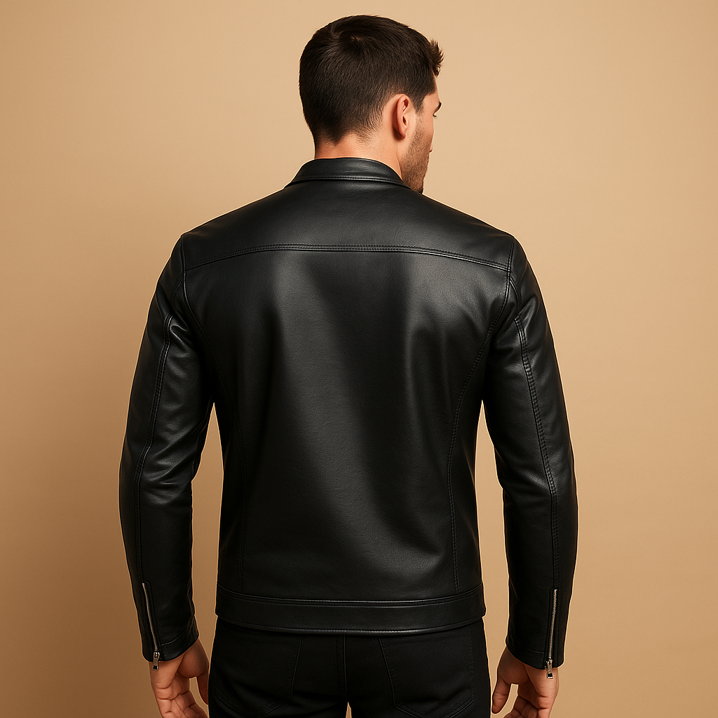 Men’s waterproof biker jacket with a tailored fit and soft inner lining, suitable for motor rides, casual outings, and everyday wear.
