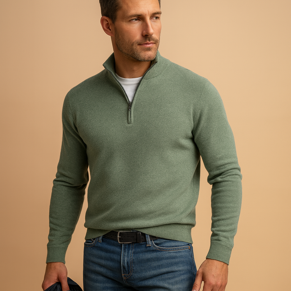 Men’s zipper cardigan with a soft warm feel and timeless design, ideal for daily wear, work, and casual autumn or winter outfits.
