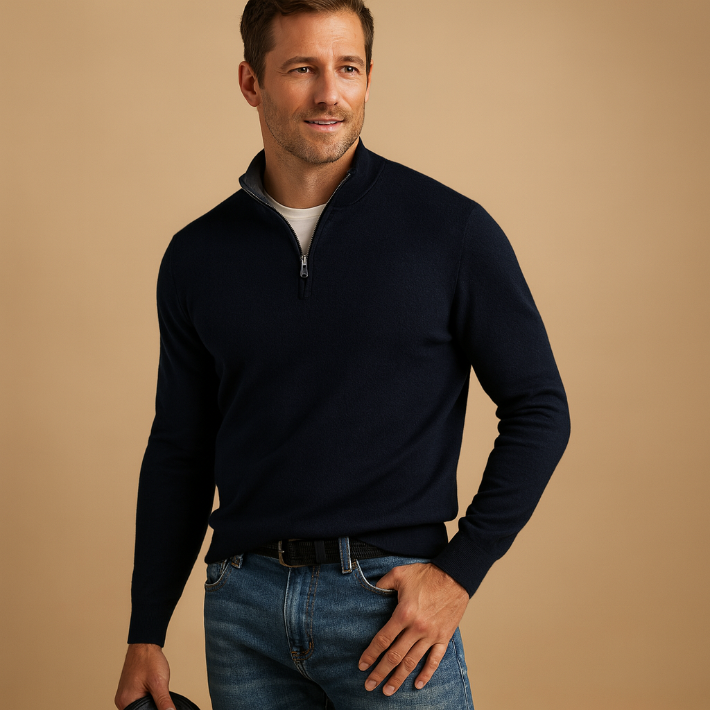 Men’s zipper cardigan with a soft warm feel and timeless design, ideal for daily wear, work, and casual autumn or winter outfits.