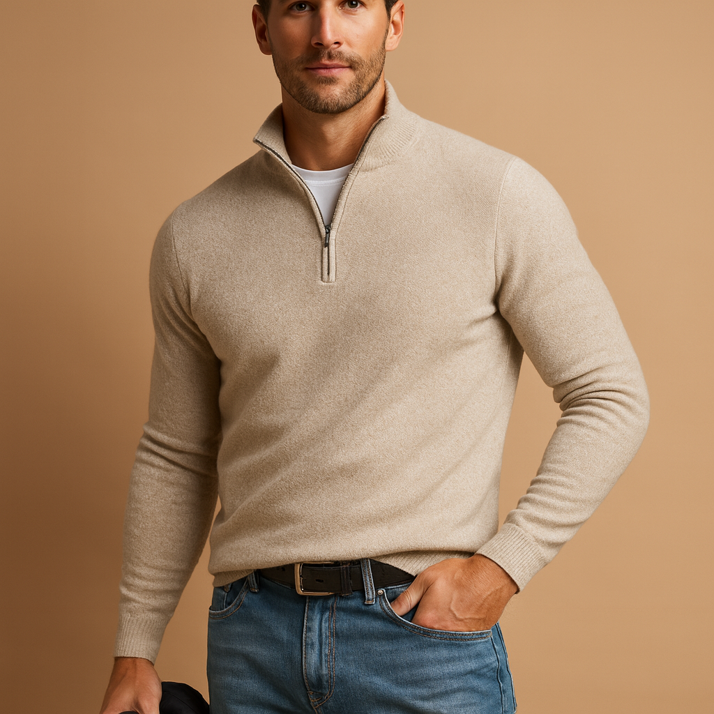 Men’s zipper cardigan with a soft warm feel and timeless design, ideal for daily wear, work, and casual autumn or winter outfits.