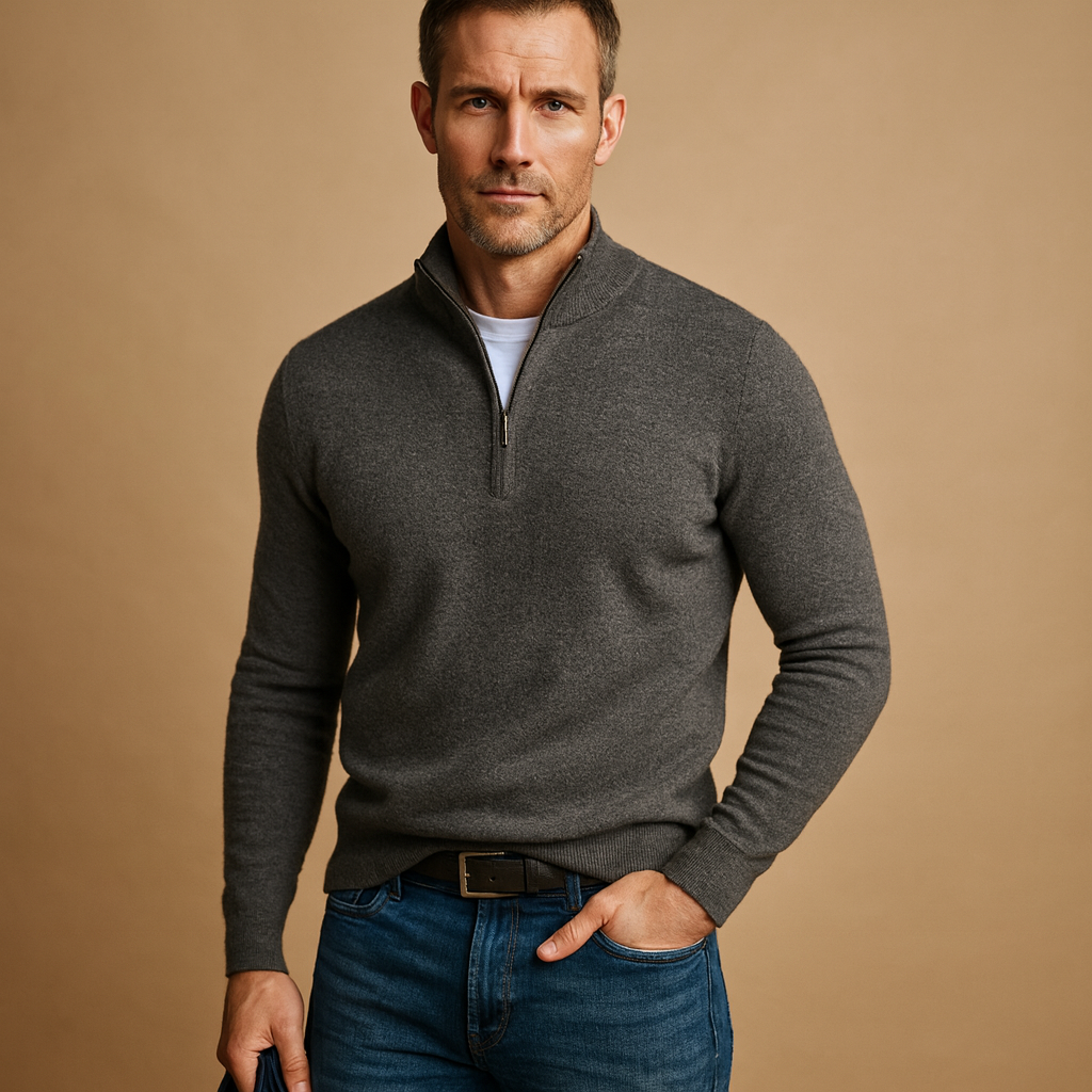 Men’s zipper cardigan with a soft warm feel and timeless design, ideal for daily wear, work, and casual autumn or winter outfits.