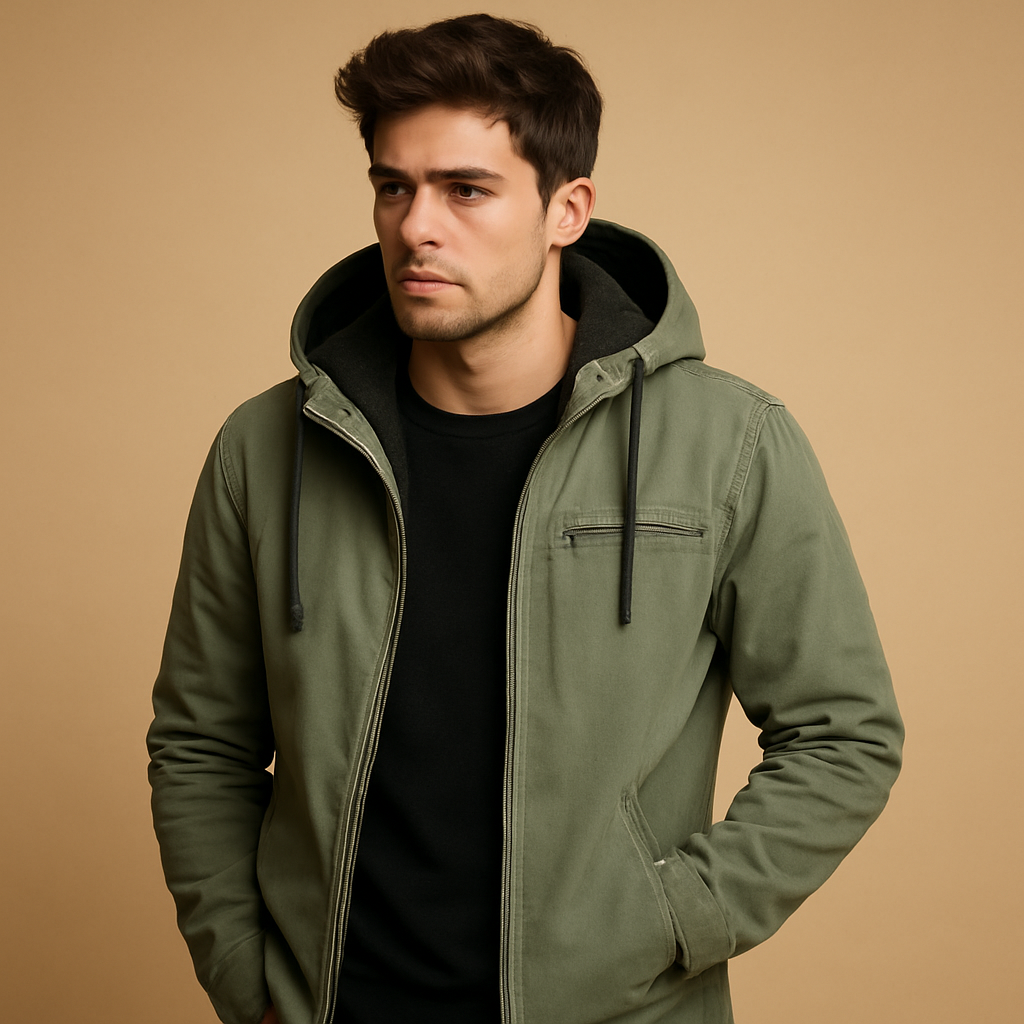 Men’s classic hooded zip up sweatshirt with soft inner lining and relaxed fit, suitable for everyday wear and cooler seasons.