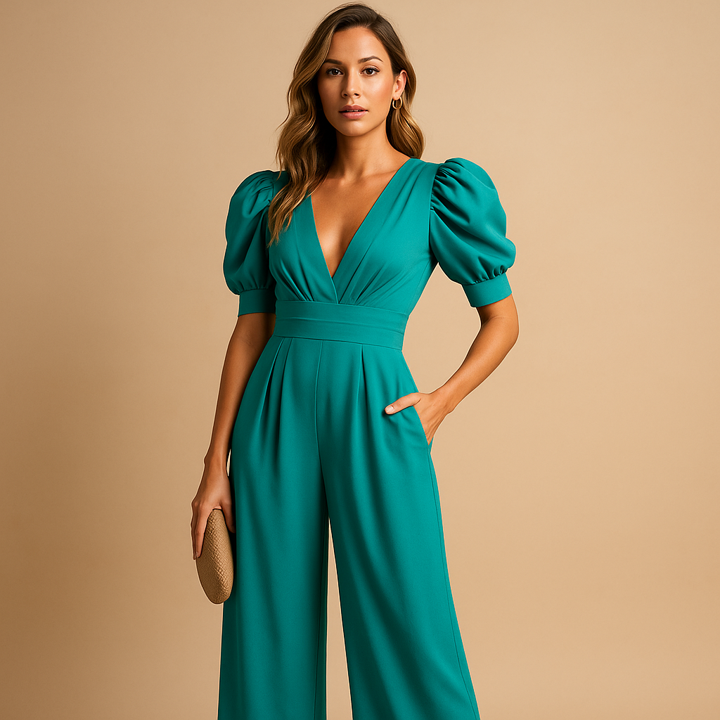 Elegant long jumpsuit for women with a flattering tailored fit and flowing silhouette, perfect for formal events and special occasions.