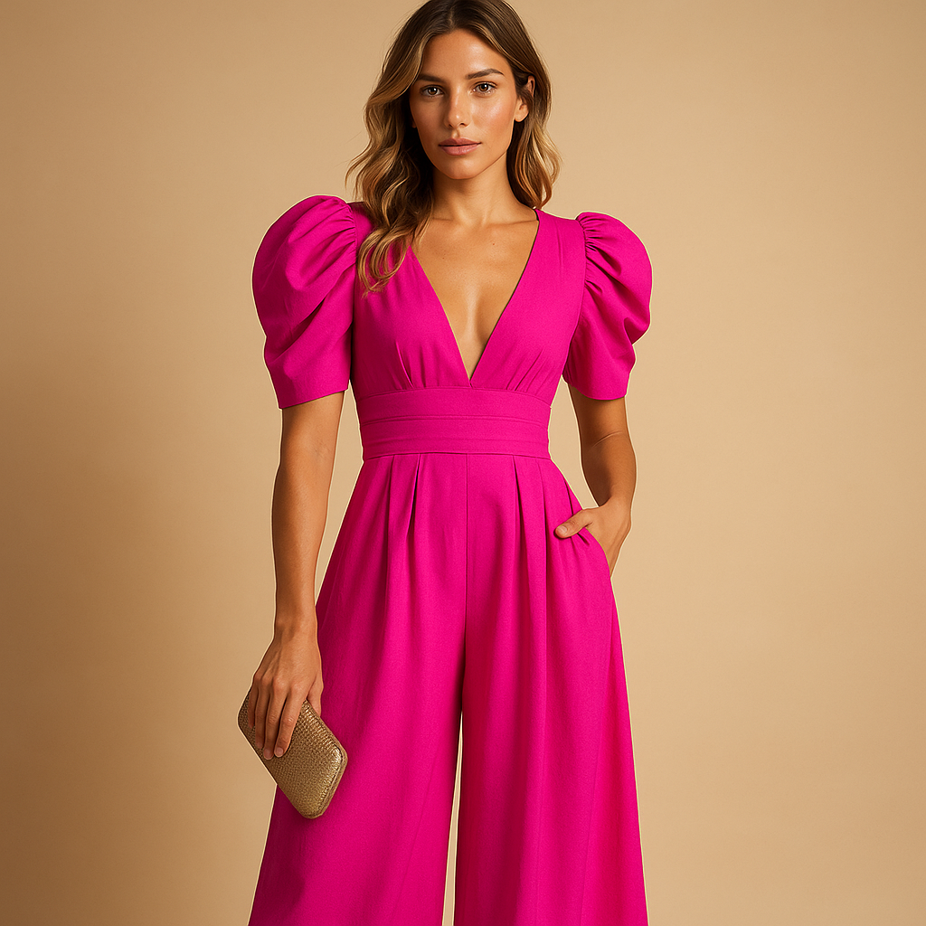 Elegant long jumpsuit for women with a flattering tailored fit and flowing silhouette, perfect for formal events and special occasions.