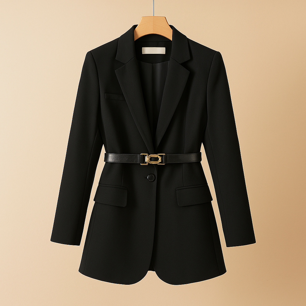 Women’s elegant tailored blazer with a minimalist design and flattering fit, suitable for work, business occasions, and evening outings.