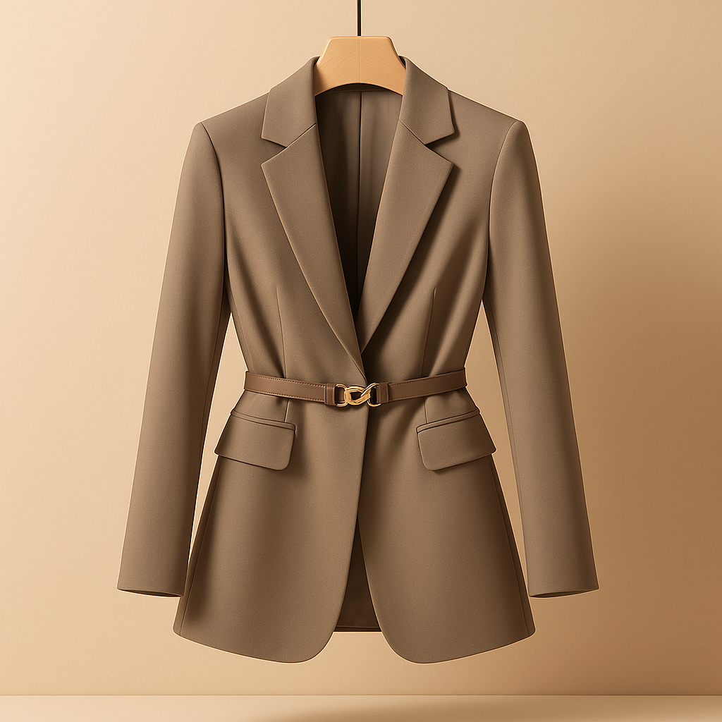 Women’s elegant tailored blazer with a minimalist design and flattering fit, suitable for work, business occasions, and evening outings.