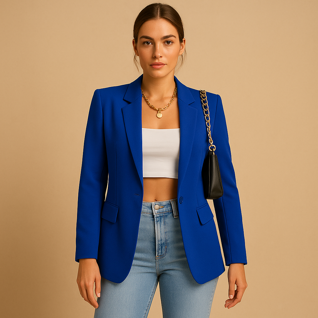 Women’s elegant tailored blazer with a fitted cut and classic-modern design, suitable for office wear, formal events, and stylish casual outfits.