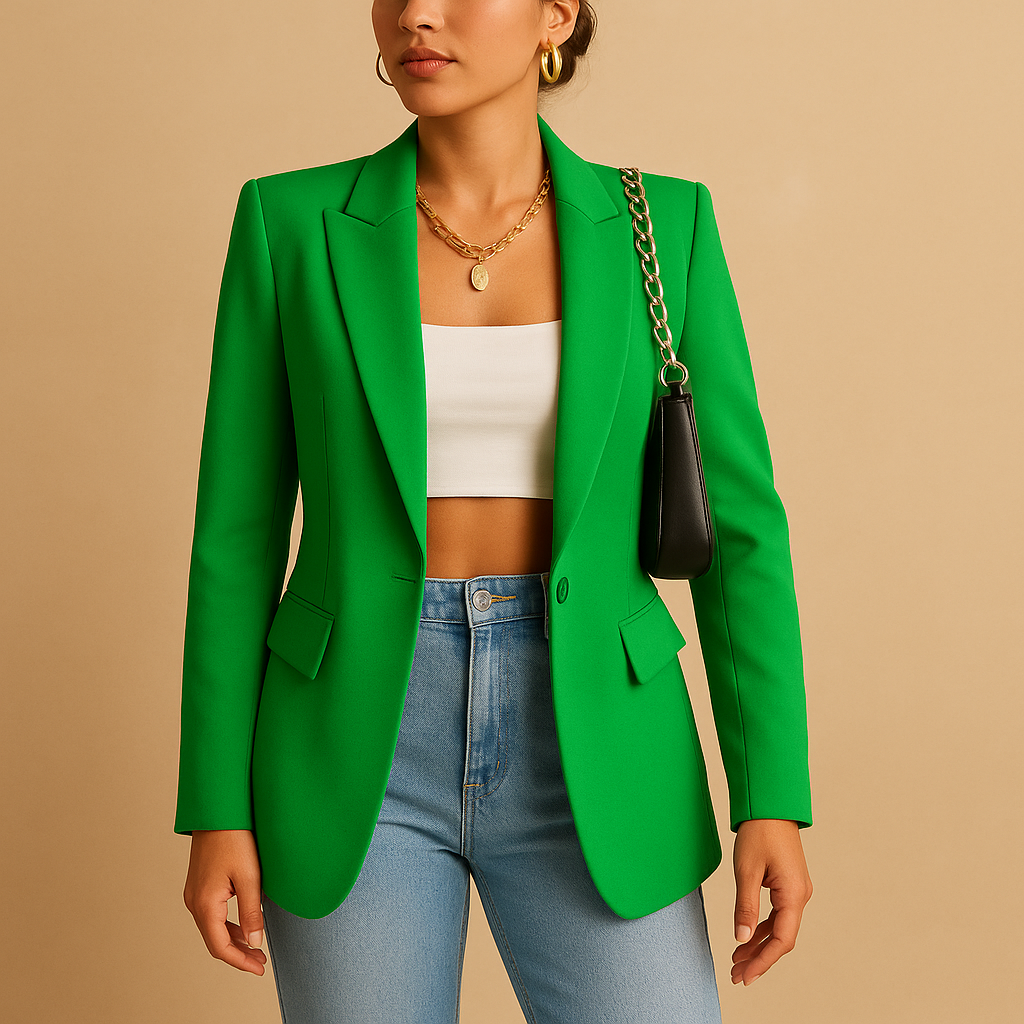 Women’s elegant tailored blazer with a fitted cut and classic-modern design, suitable for office wear, formal events, and stylish casual outfits.