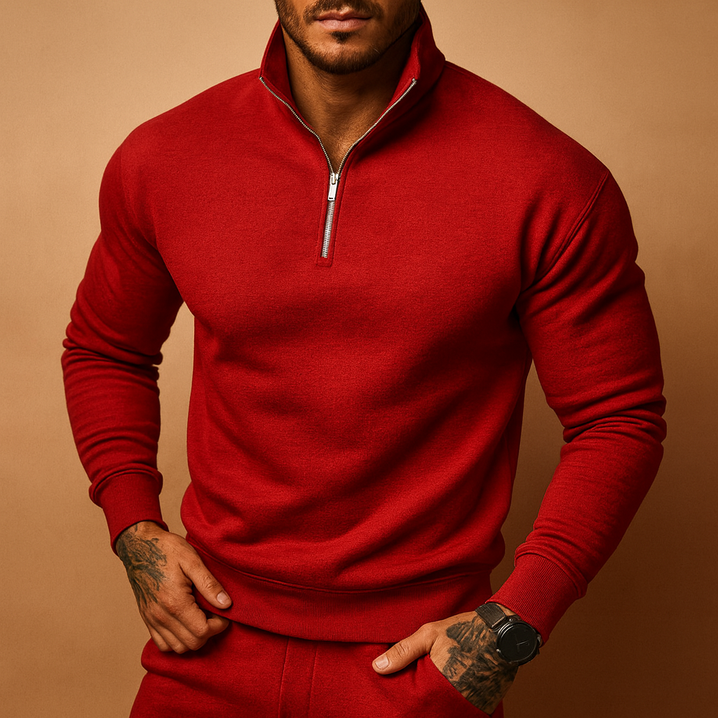Men’s modern half-zip sweater with a soft feel and contemporary design, ideal for casual or formal autumn and winter outfits.