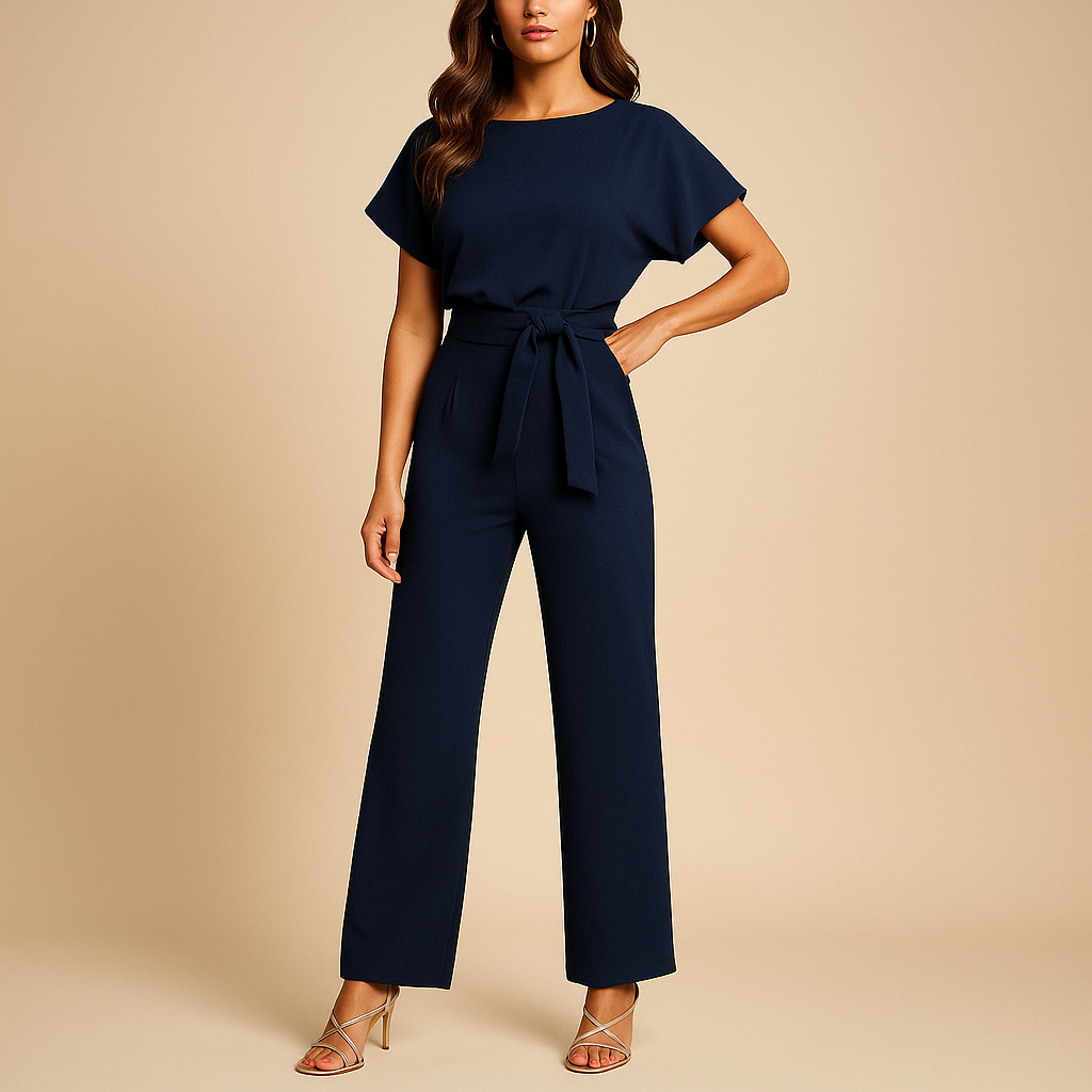 High-waist jumpsuit for women with elegant lace-up detail and flattering fit, perfect for work, evenings out, or casual-chic wear.