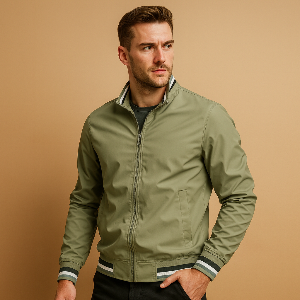 Men’s lightweight summer jacket with breathable fabric and zip closure, suitable for casual and formal wear during warm seasons.