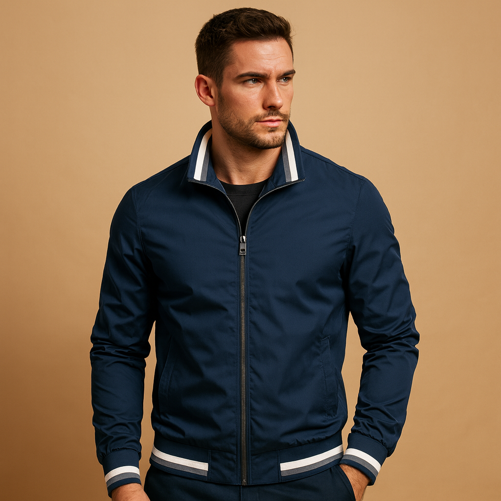 Men’s lightweight summer jacket with breathable fabric and zip closure, suitable for casual and formal wear during warm seasons.