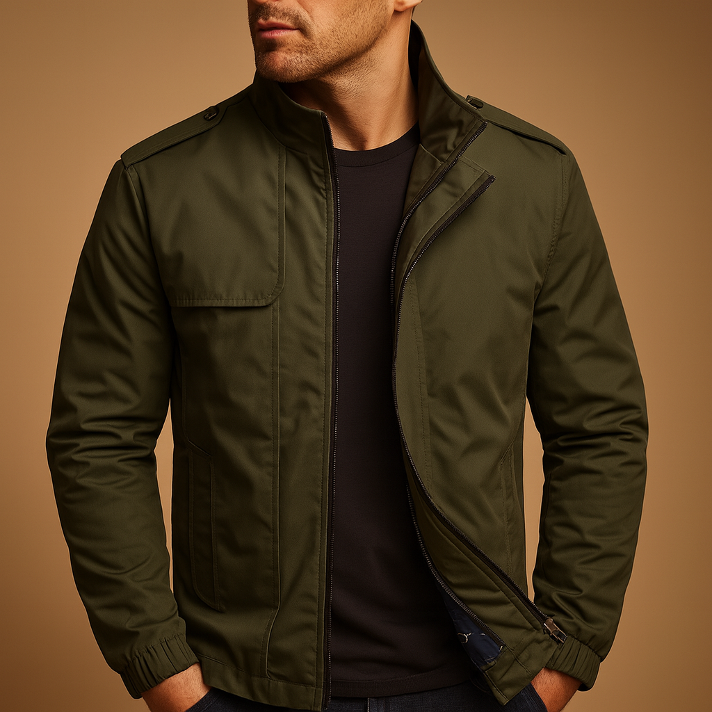 Men’s lightweight summer jacket with a stand collar and practical pockets, suitable for daily wear, city walks, and evening outings.