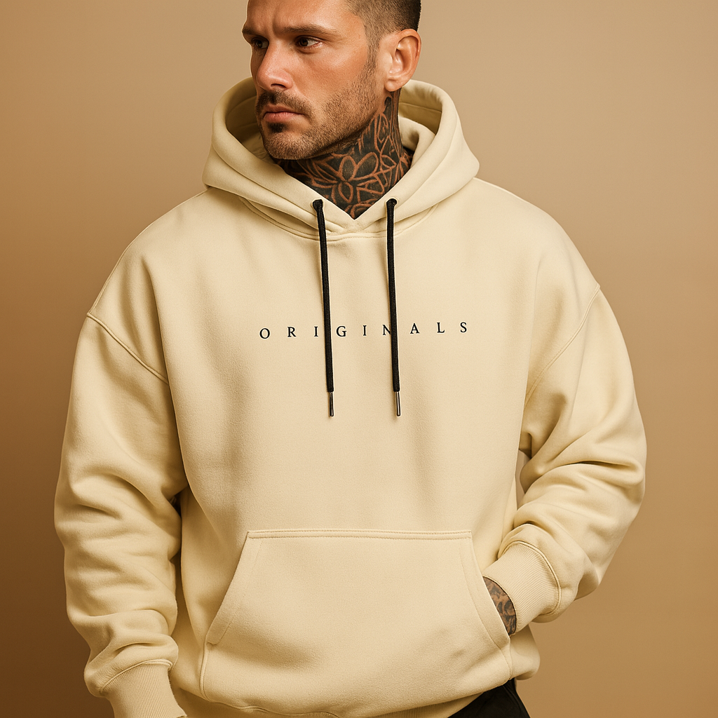Men’s modern hooded hoodie in black, white, and yellow with a clean design, ideal for casual and sporty wear.