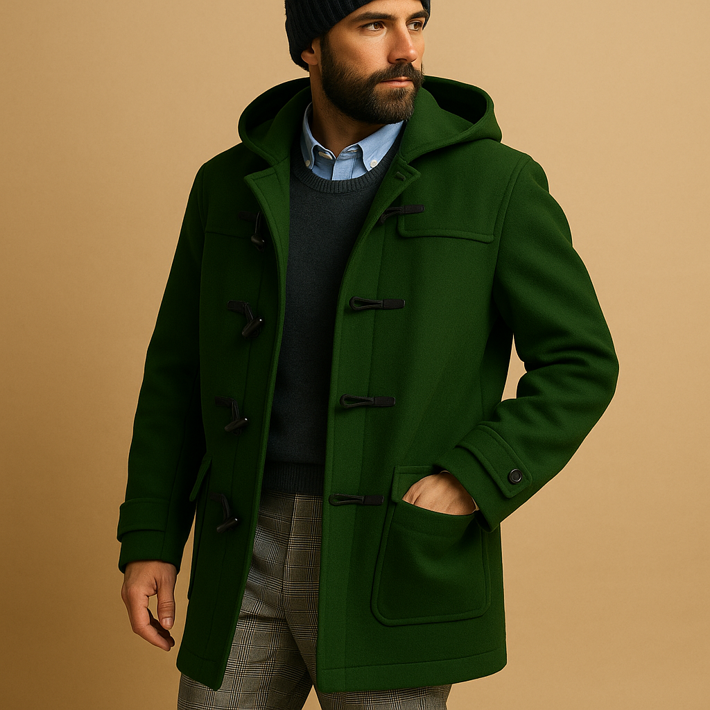 Men’s premium long winter coat with extended cut and timeless design, suitable for work, winter walks, and everyday cold-weather wear.