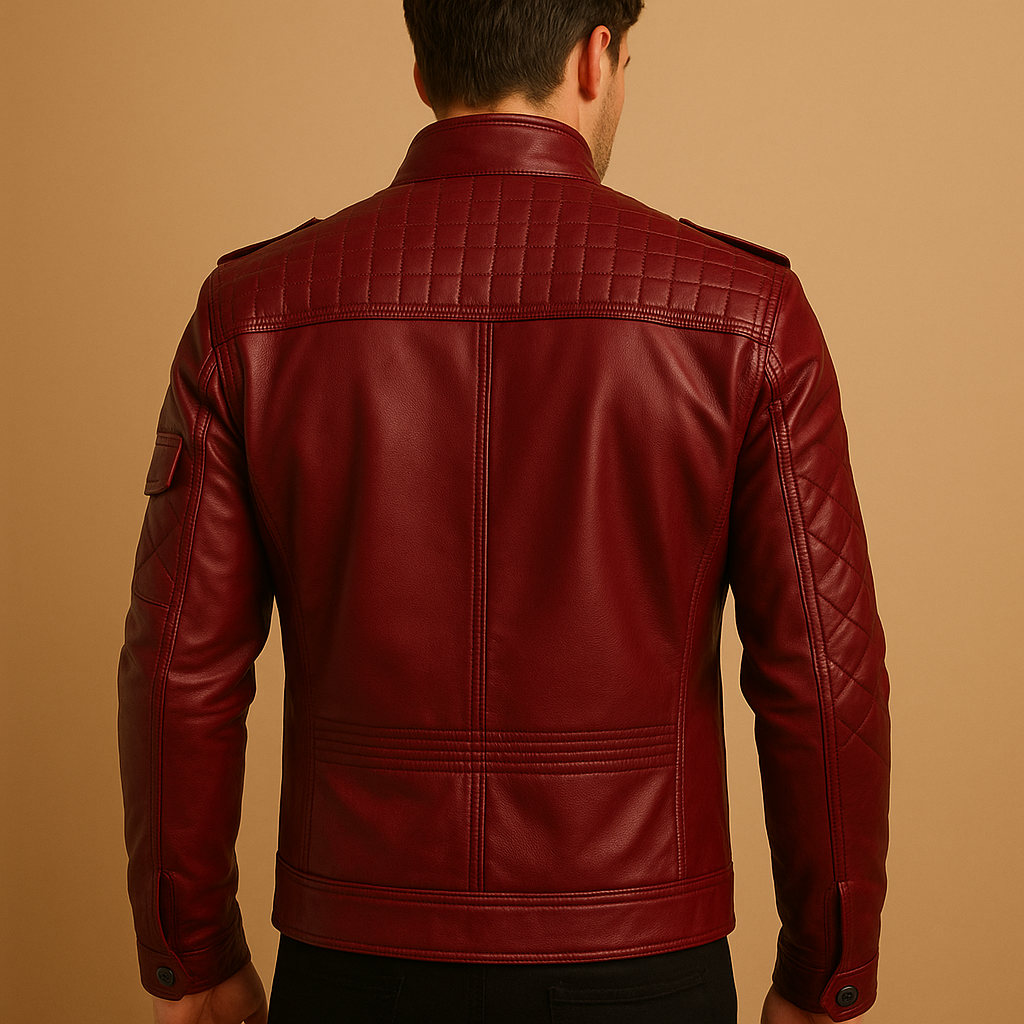 Men’s quilted jacket with a stand up collar, zip pockets, and a comfortable fit, suitable for casual outfits and formal occasions.