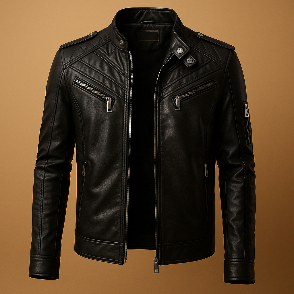 Men’s quilted jacket with a stand up collar, zip pockets, and a comfortable fit, suitable for casual outfits and formal occasions.