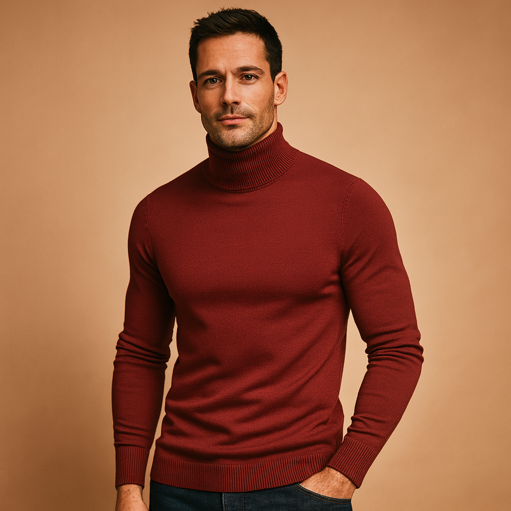 Men’s elegant turtleneck sweater with a slim fit and soft feel, perfect for work, casual, or formal autumn and winter outfits.