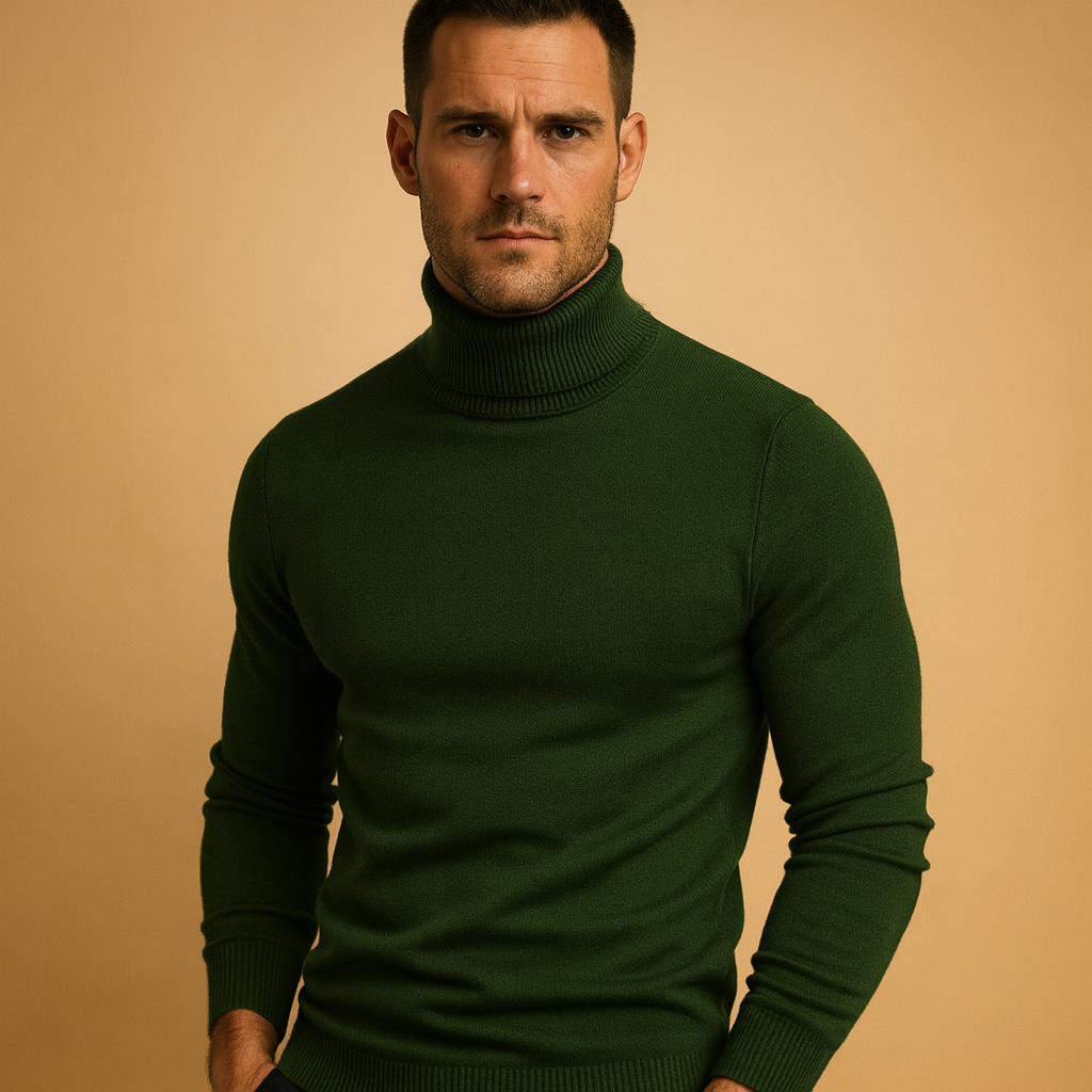 Men’s elegant turtleneck sweater with a slim fit and soft feel, perfect for work, casual, or formal autumn and winter outfits.