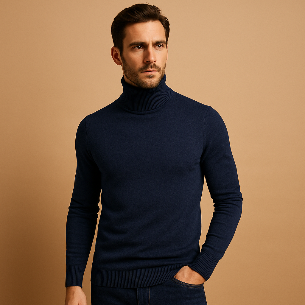 Men’s elegant turtleneck sweater with a slim fit and soft feel, perfect for work, casual, or formal autumn and winter outfits.