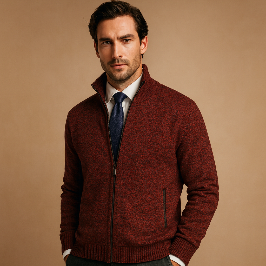 Men’s warm zip-up cardigan with a modern design, ideal for autumn and winter everyday wear.
