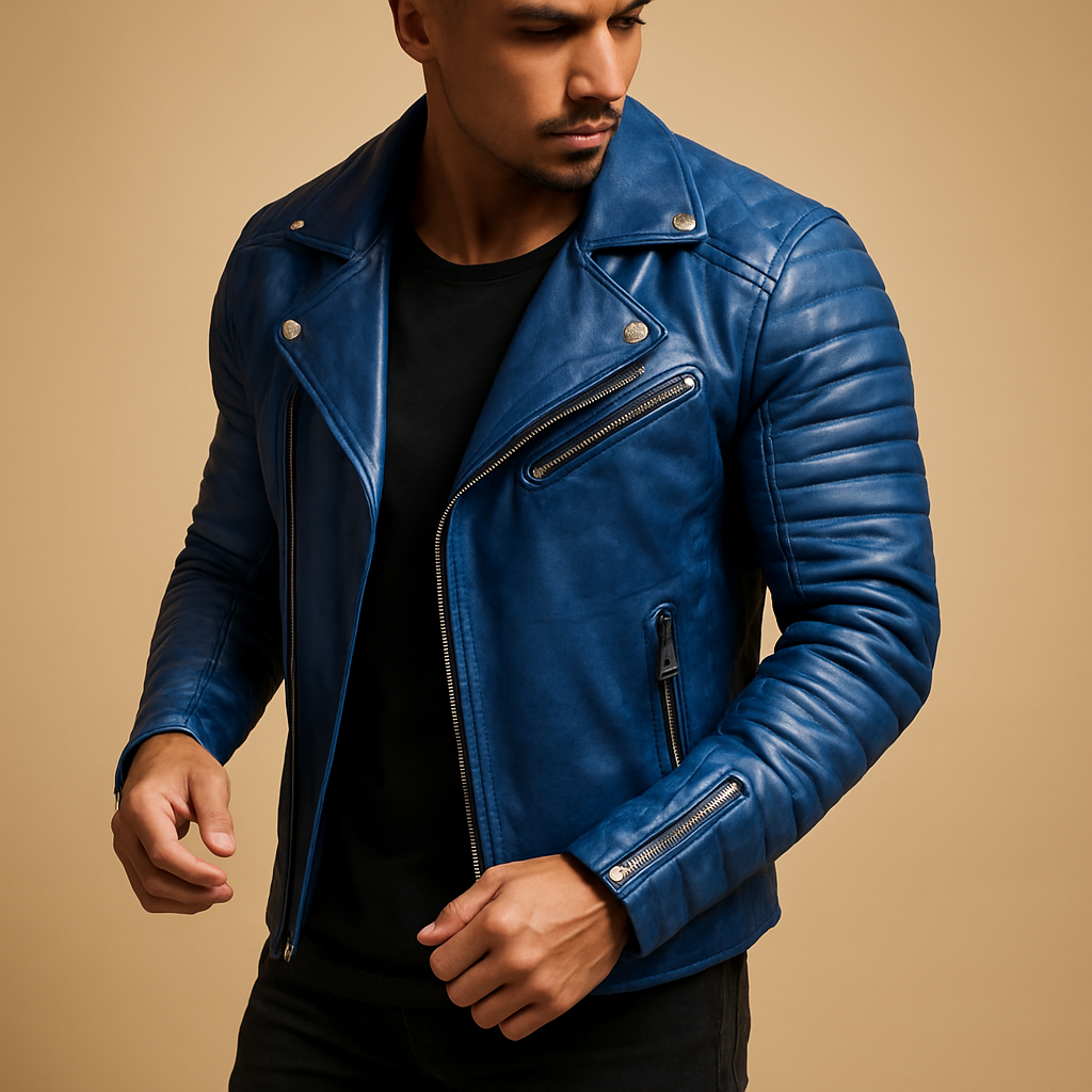 Men’s waterproof biker jacket with wind resistance and soft inner lining, suitable for casual wear, business outfits, and rainy autumn or winter days.