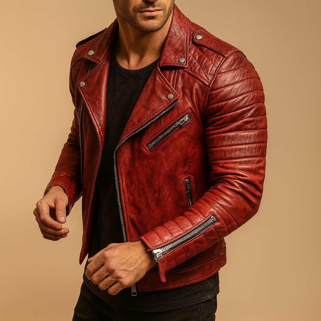 Men’s waterproof biker jacket with wind resistance and soft inner lining, suitable for casual wear, business outfits, and rainy autumn or winter days.
