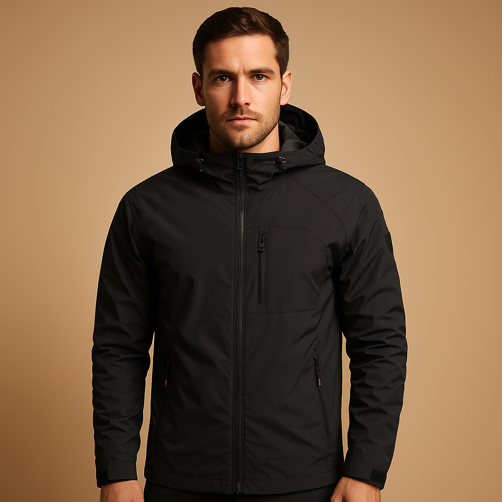 Men’s waterproof breathable windbreaker with lightweight design, ventilated fabric, and zip pockets for outdoor activities and daily wear.
