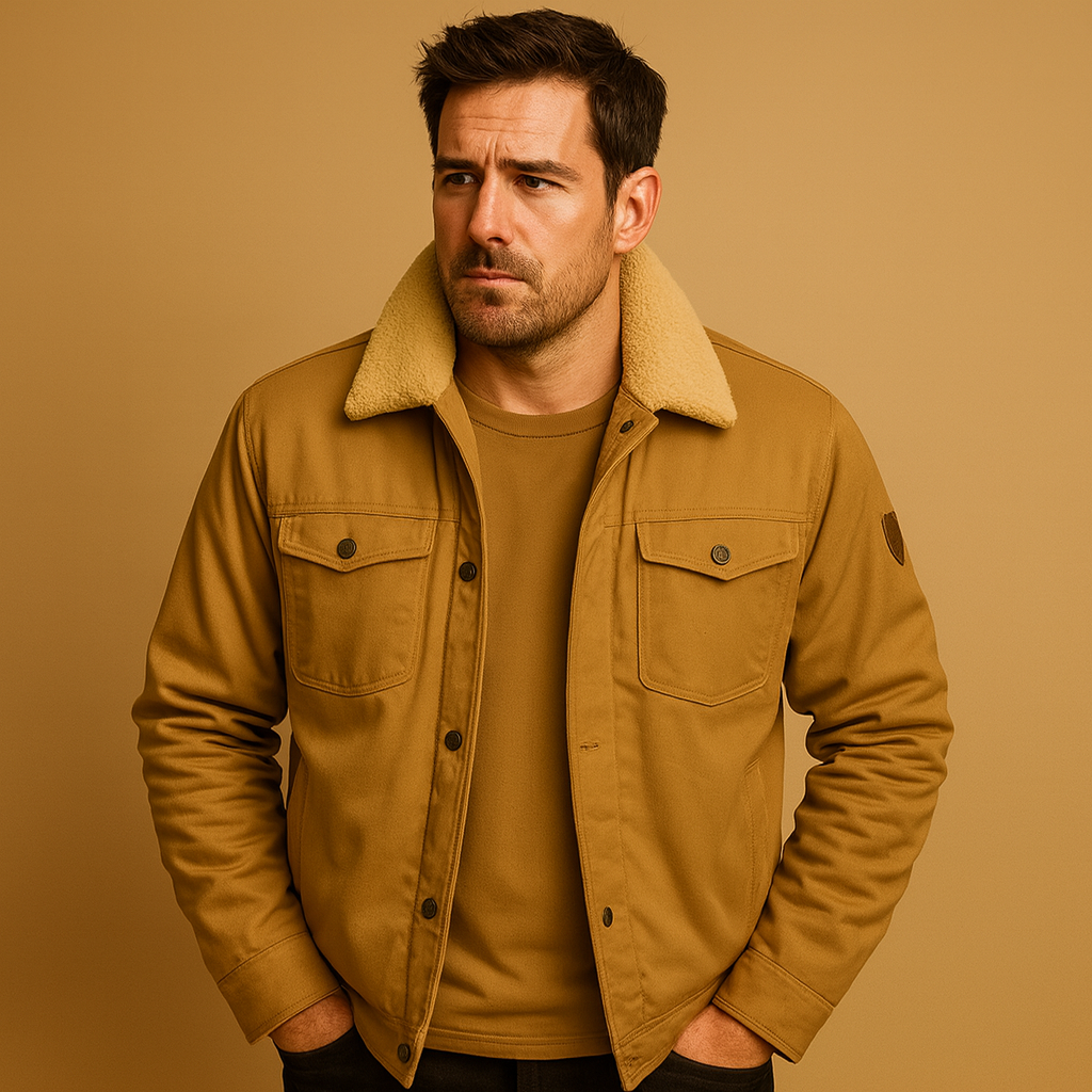 Men’s winter bomber jacket with ribbed cuffs and hem, warm insulating lining, and classic design for casual winter wear.