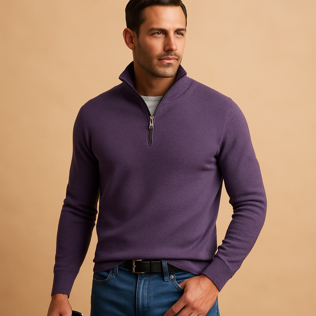 Men’s zipper cardigan with a soft warm feel and timeless design, ideal for daily wear, work, and casual autumn or winter outfits.